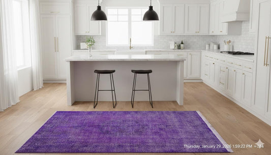 Vintage Purple Wool Rug: Handmade Eclectic Turkish Carpet (4'9''x8'2'')
