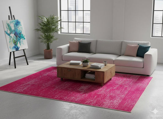 Handmade Pink Wool Rug: Vintage carpet (3'6''x4'11''ft)