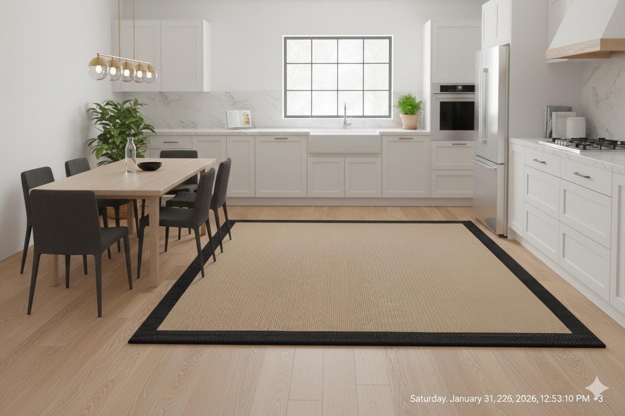 Washable Beige Jute Rug: Minimalist monern Outdoor/Indoor Carpet