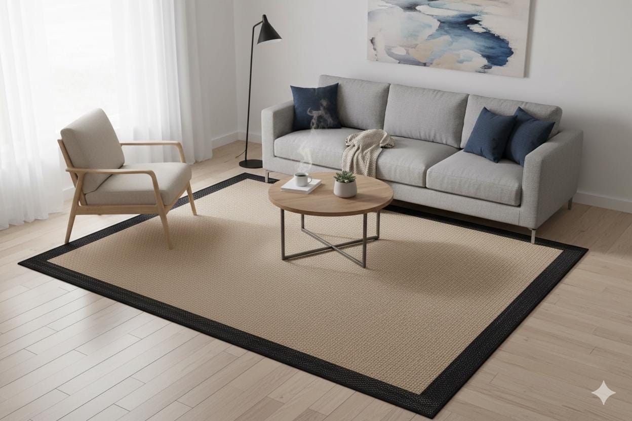 Washable Beige Jute Rug: Minimalist monern Outdoor/Indoor Carpet