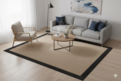 Washable Beige Jute Rug: Minimalist monern Outdoor/Indoor Carpet