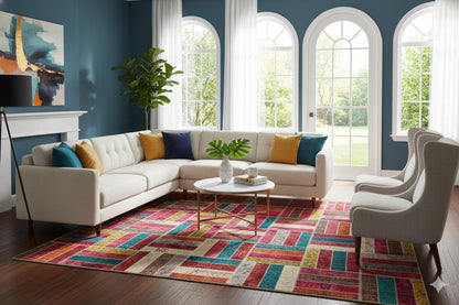Handmade Patchwork Wool Turkish Rug - 6'x10' Bohemian Area Rug
