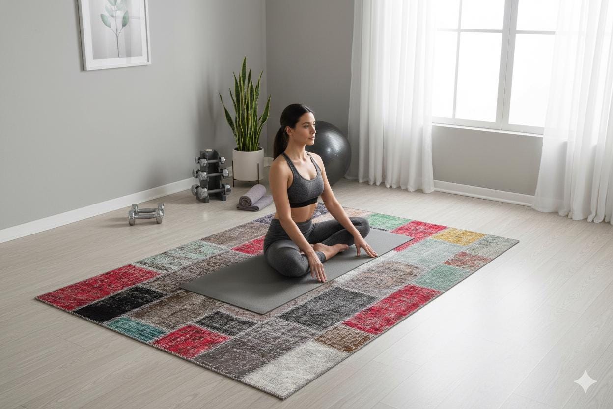 Handmade Wool Patchwork Rug: Bohemian Turkish Area Rug (5.6x7.7 ft)
