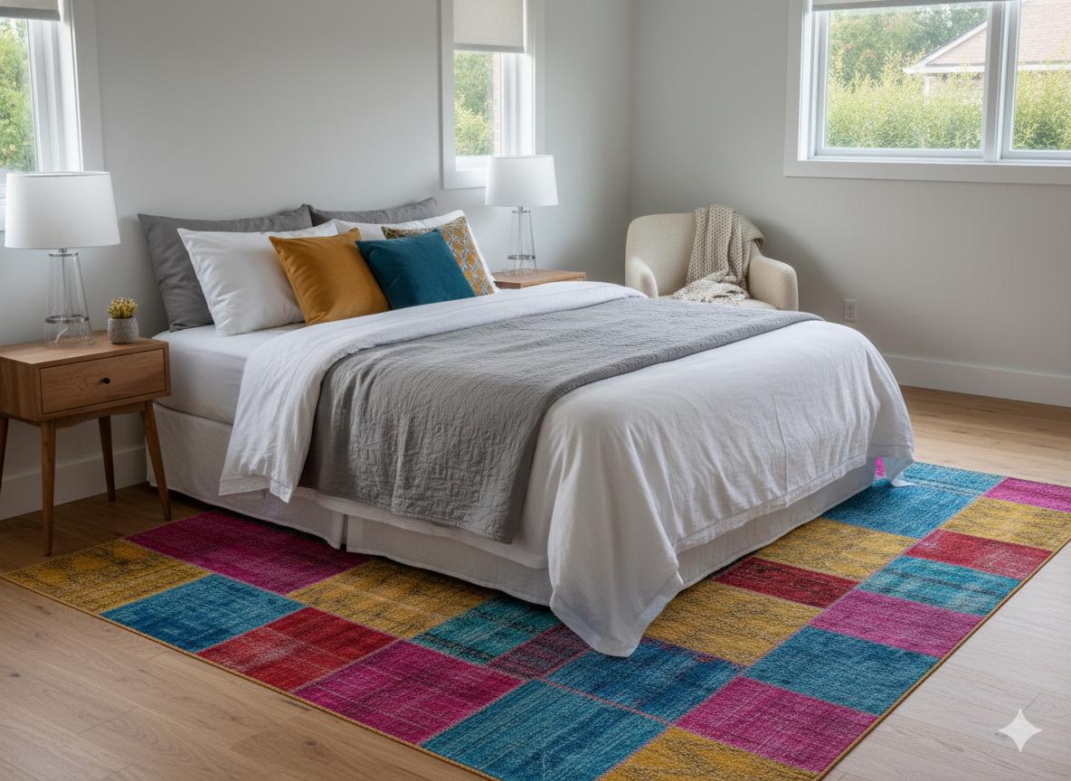 Handmade Wool Patchwork Turkish Rug: Bohemian Area Rug (6.9x9.8 ft)