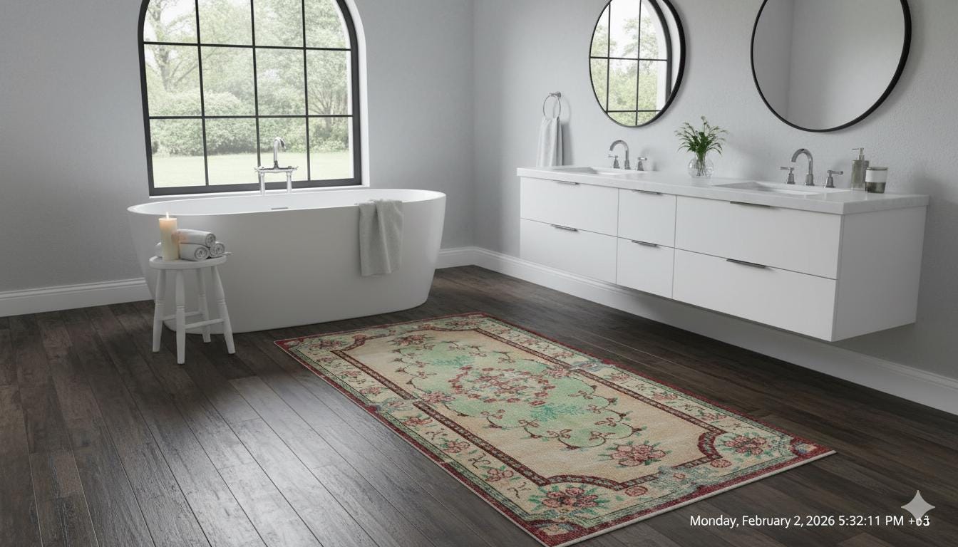 Vintage Turkish Wool Rug (3.7x6.8 ft): Handmade Anatolian Area Rug