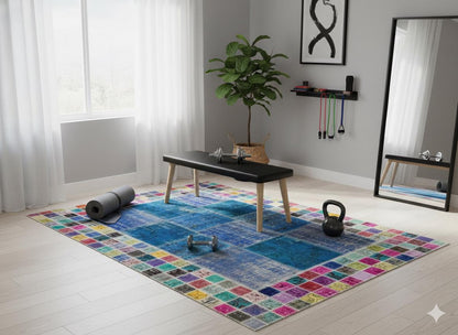 Handmade Patchwork Turkish Rug: 5'x8' Bohemian Wool Area Rug