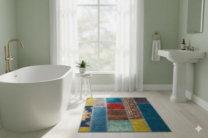 Handmade Wool Patchwork Turkish Rug - 3.6x5.6 ft - Bohemian Area Rug