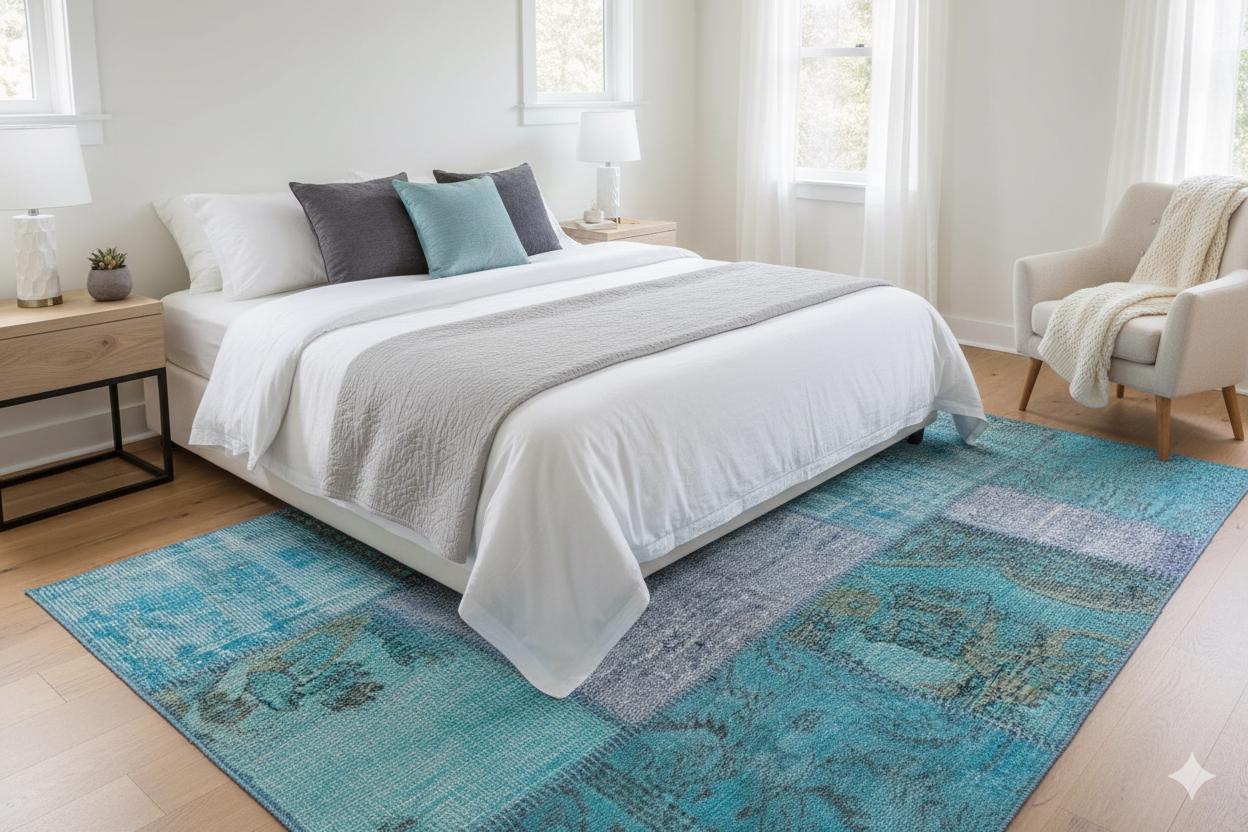 Handmade Turkish Patchwork Rug: Bohemian Wool Area Rug (3.9x5.9 ft)