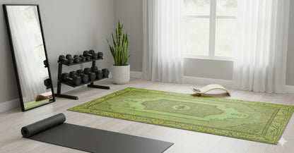 Vintage Green Wool Rug: Handmade Nursery Carpet (5'6"x10'ft)