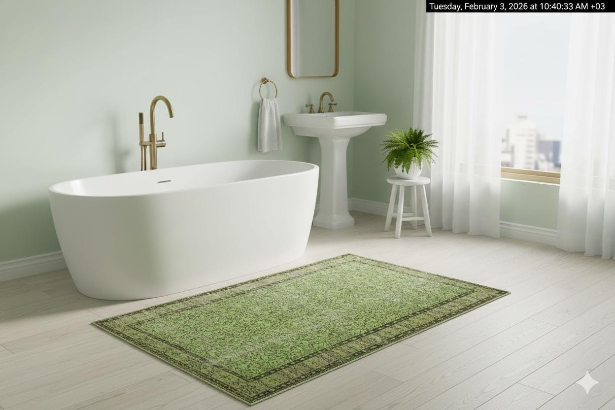 Handmade Green Wool Rug: Vintage Nursery Carpet (5'9"x8'7")