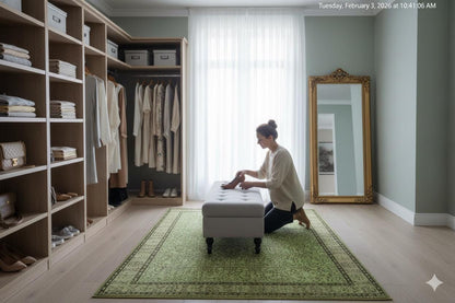 Handmade Green Wool Rug: Vintage Nursery Carpet (5'9"x8'7")
