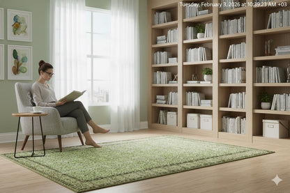 Handmade Green Wool Rug: Vintage Nursery Carpet (5'9"x8'7")