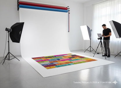 Handmade Patchwork Turkish Rug: Bohemian Wool Area Rug (5'x8' ft)