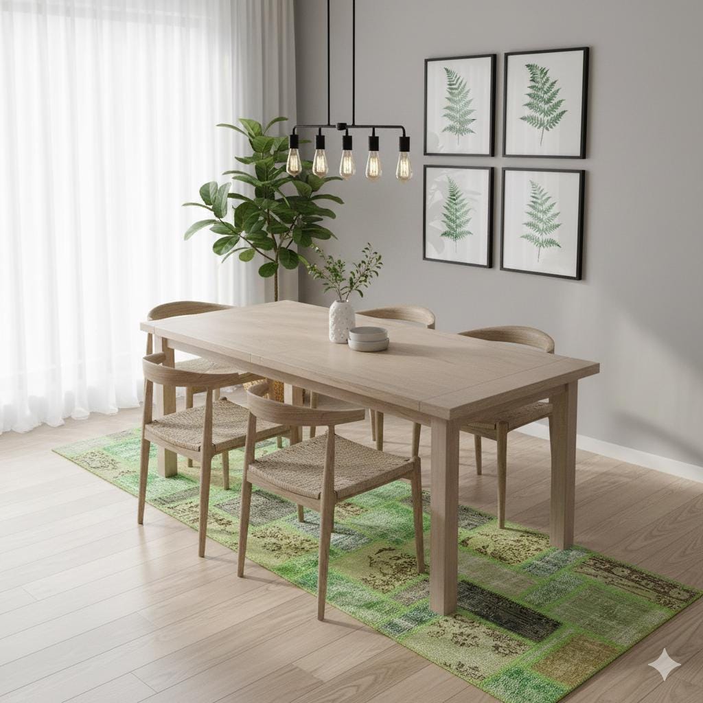 Handmade Green Patchwork Wool Rug: Bohemian Runner (2.6x9.7 ft)