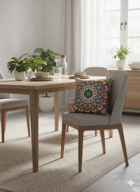 Moroccan Mosaic Pillow Cover: Geometric Starburst Gobelin Cushion, 40x40cm