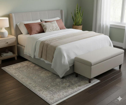 Gray Turkish Style Rug: Floral Medallion, Ivory Border