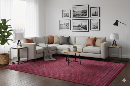 Vintage Red Oriental Afghan Rug: Washable Living Room Carpet