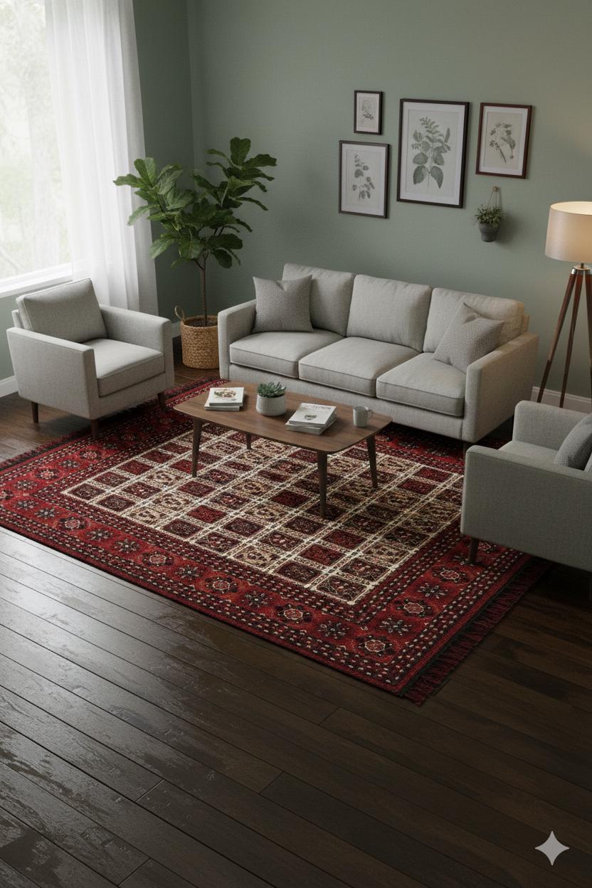 Red Oriental Afghan Rug: Washable Farmhouse Bohemian carpet