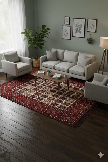 Red Oriental Afghan Rug: Washable Farmhouse Bohemian carpet