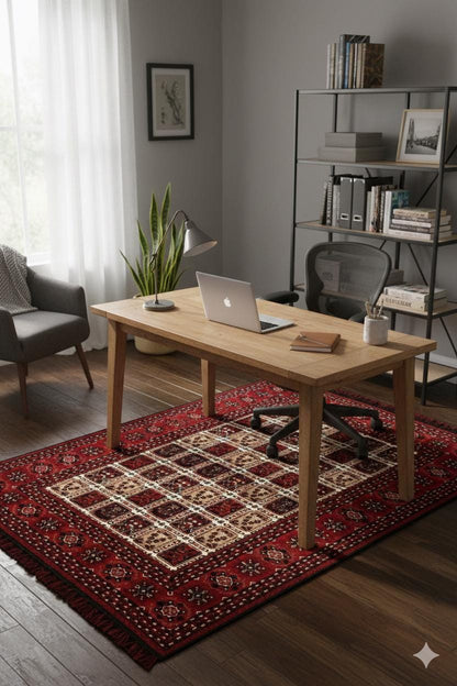 Red Oriental Afghan Rug: Washable Farmhouse Bohemian carpet