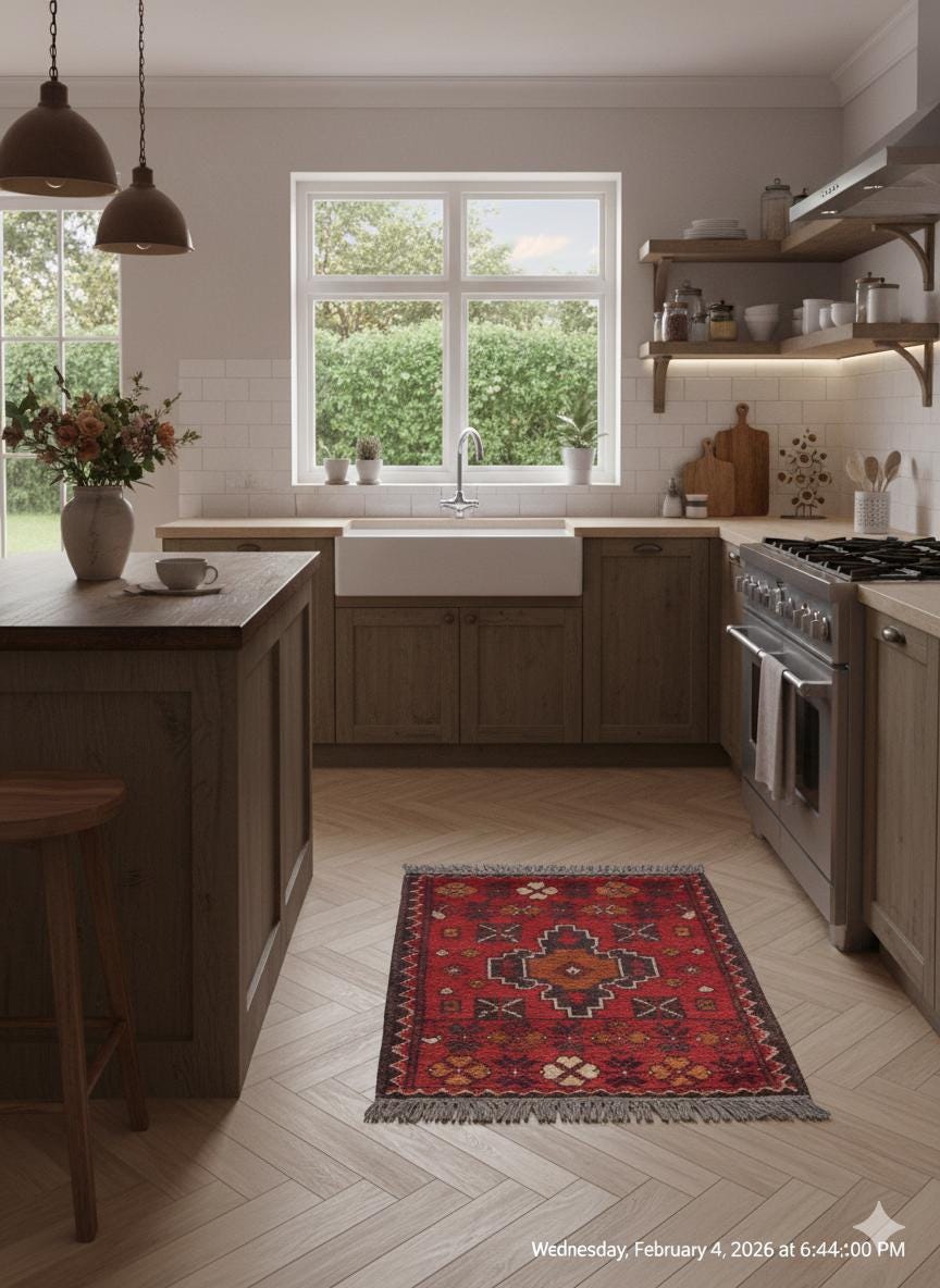 Small Handmade Afghan Wool Rug: Tribal Boho Decor (42x59 cm)