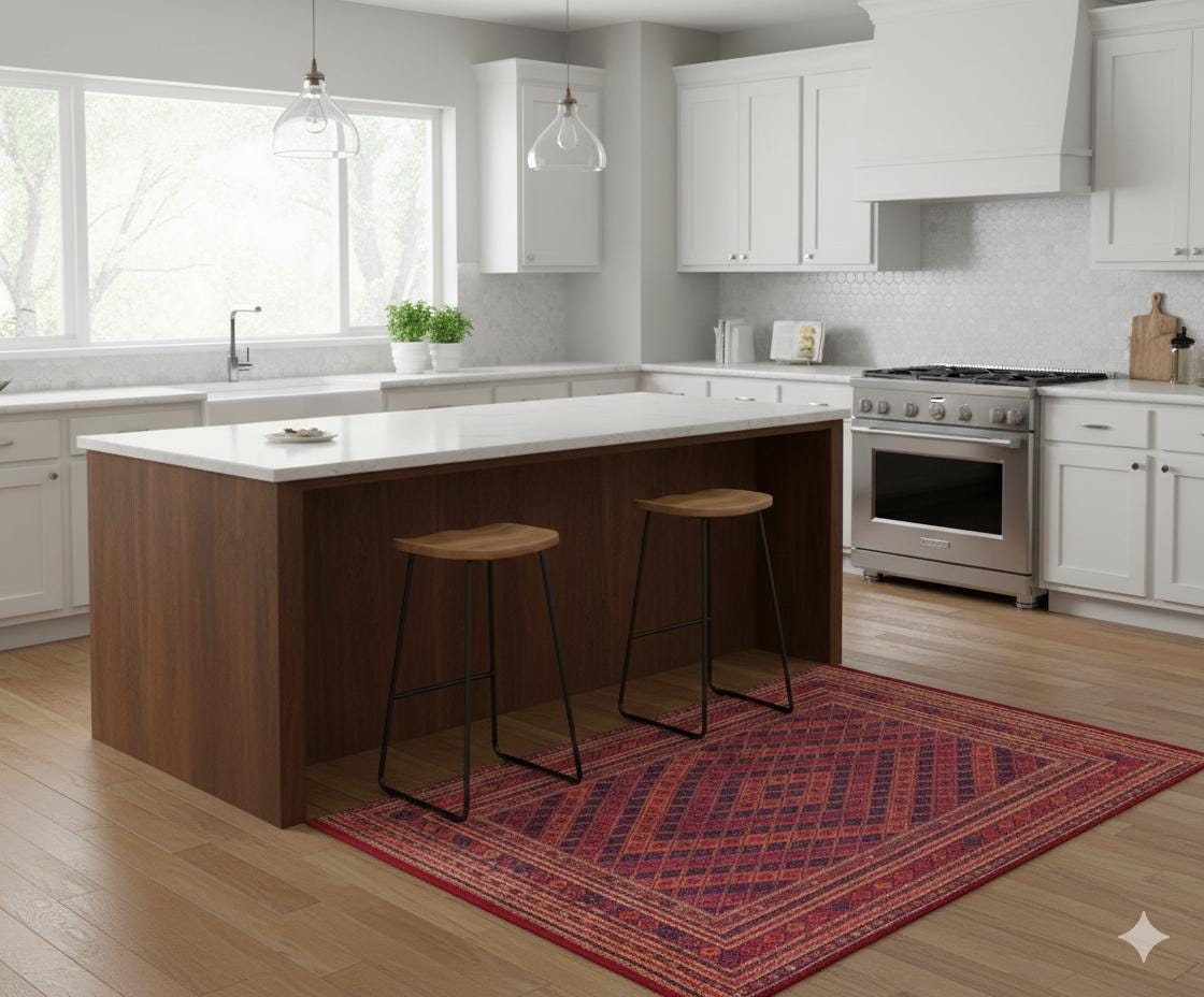Vintage Red Oriental Afghan Rug: Washable Living Room Carpet