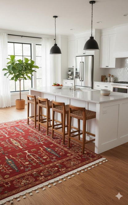 Red Vintage Rug: Classic Washable Rug with Tassels