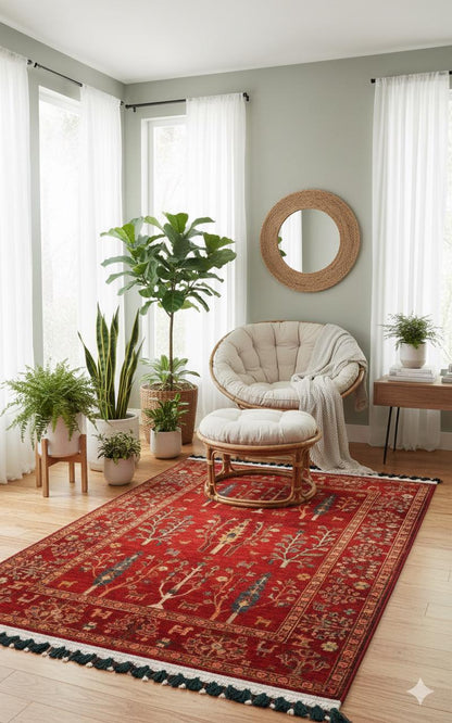 Red Vintage Rug: Classic Washable Rug with Tassels