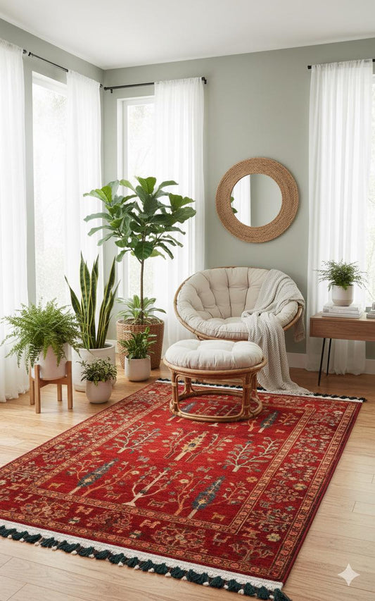 Red Vintage Rug: Classic Washable Rug with Tassels