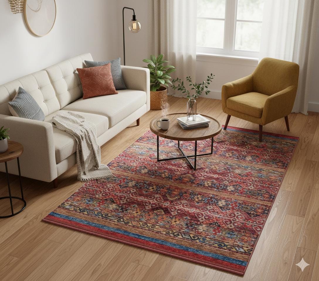 Red Turkish Style Area Rug: Red Vintage washable carpet