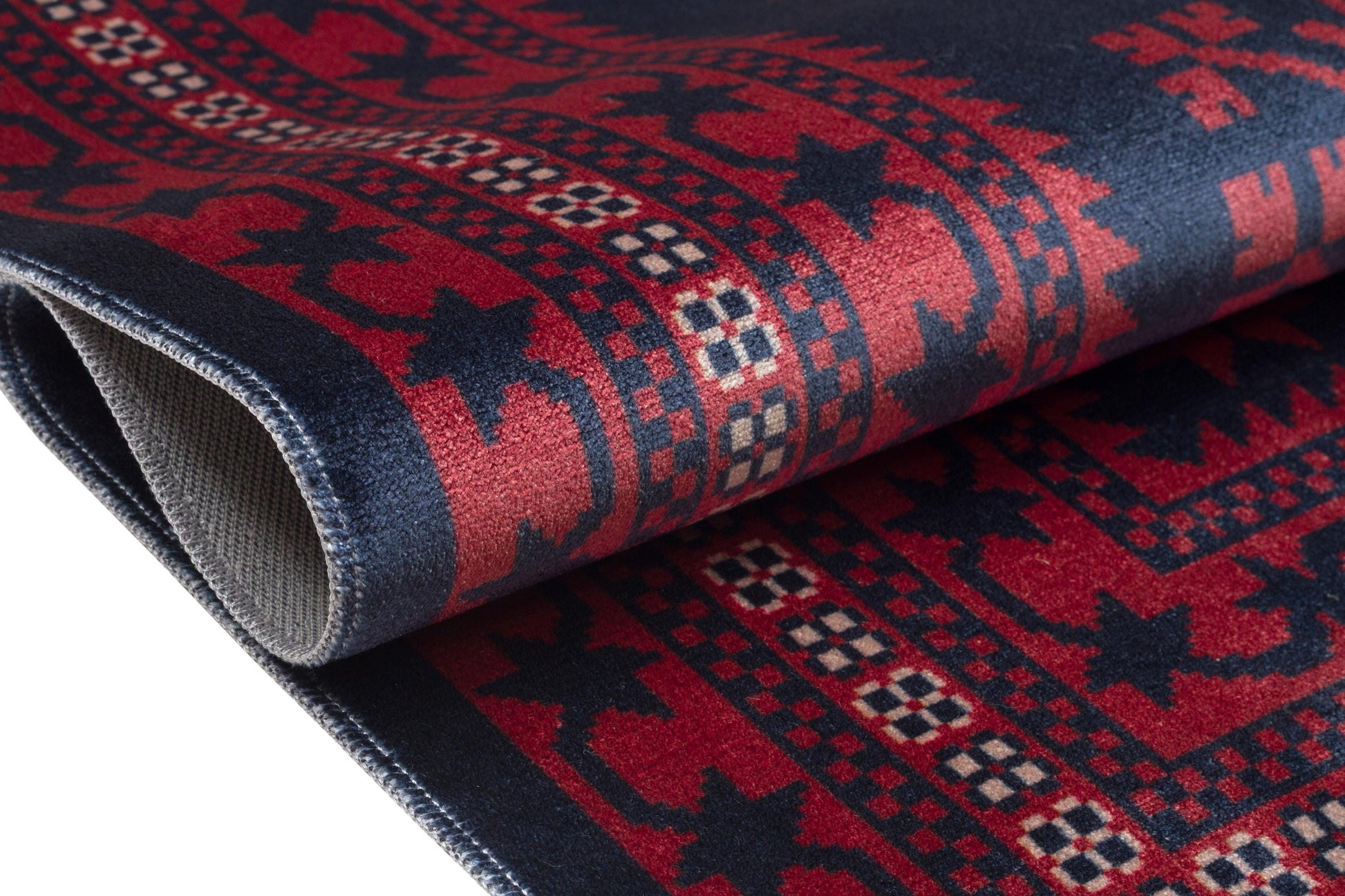 Red Vintage Oriental Afghan Rug: Washable Red Carpet with Tassels