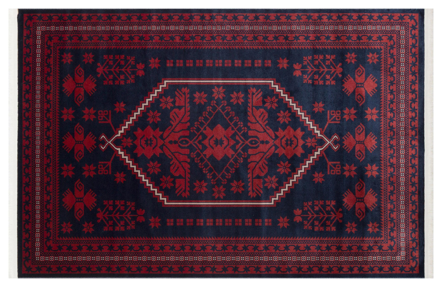 Red Vintage Oriental Afghan Rug: Washable Red Carpet with Tassels