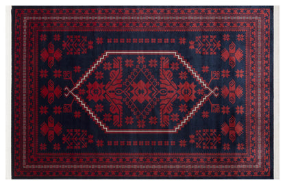 Red Vintage Oriental Afghan Rug: Washable Red Carpet with Tassels