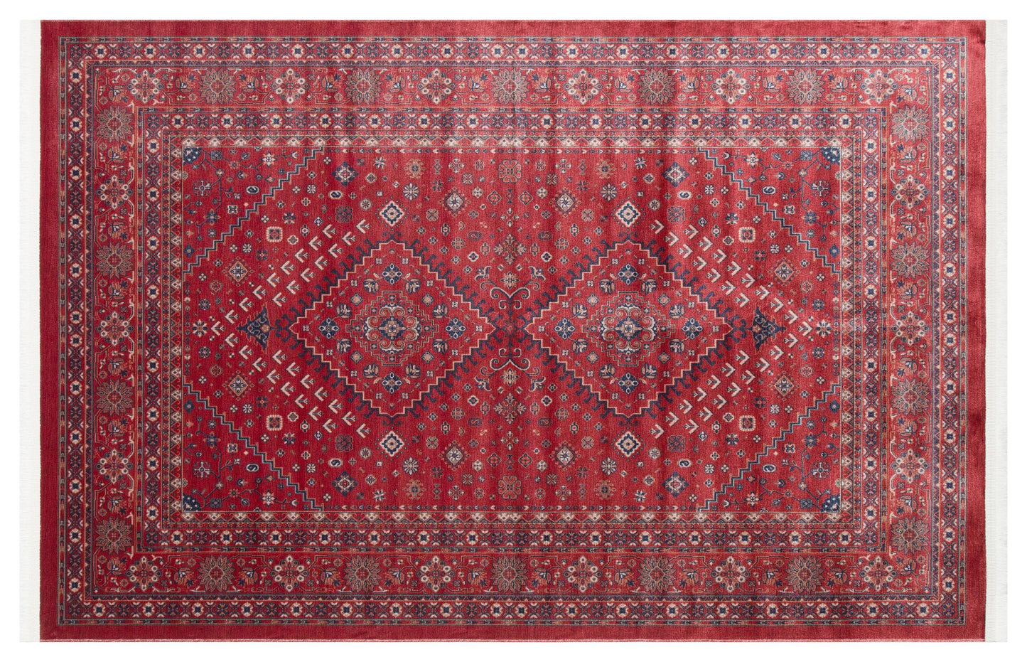 Red Vintage Oriental Afghan Rug: Washable Red Carpet with Tassels
