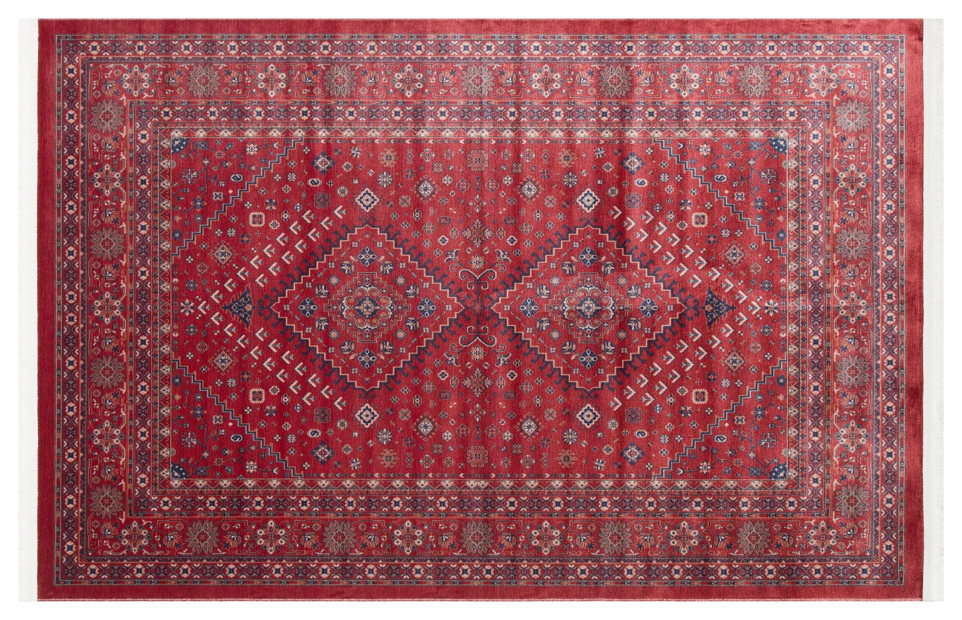 Red Vintage Oriental Afghan Rug: Washable Red Carpet with Tassels