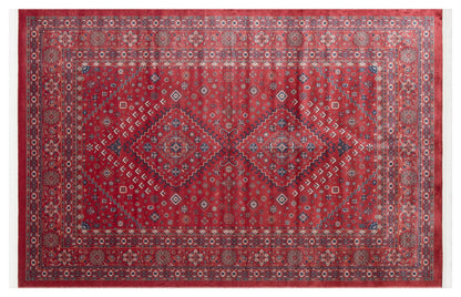 Red Vintage Oriental Afghan Rug: Washable Red Carpet with Tassels