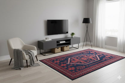 Red Vintage Oriental Afghan Rug: Washable Red Carpet with Tassels