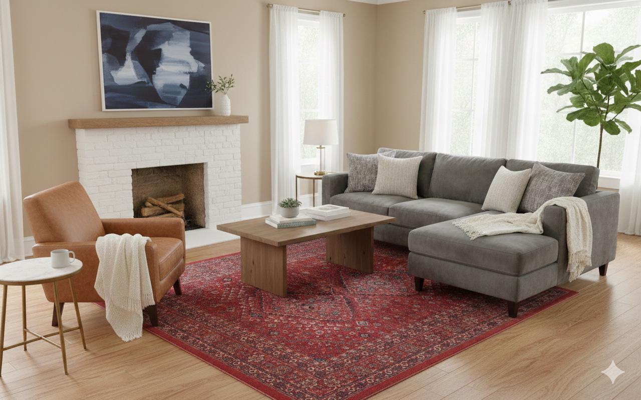 Red Vintage Oriental Afghan Rug: Washable Red Carpet with Tassels