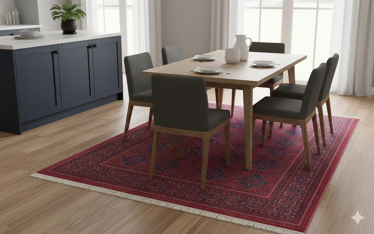 Red Vintage Oriental Afghan Rug: Washable Red Carpet with Tassels