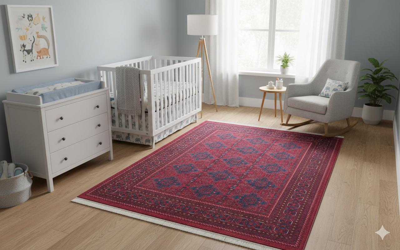 Red Vintage Oriental Afghan Rug: Washable Red Carpet with Tassels