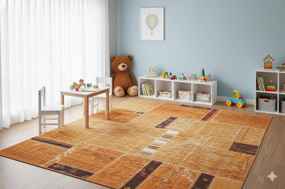 Handmade Wool Patchwork Rug: Bohemian Turkish Area Rug (5.2x7.5 ft)