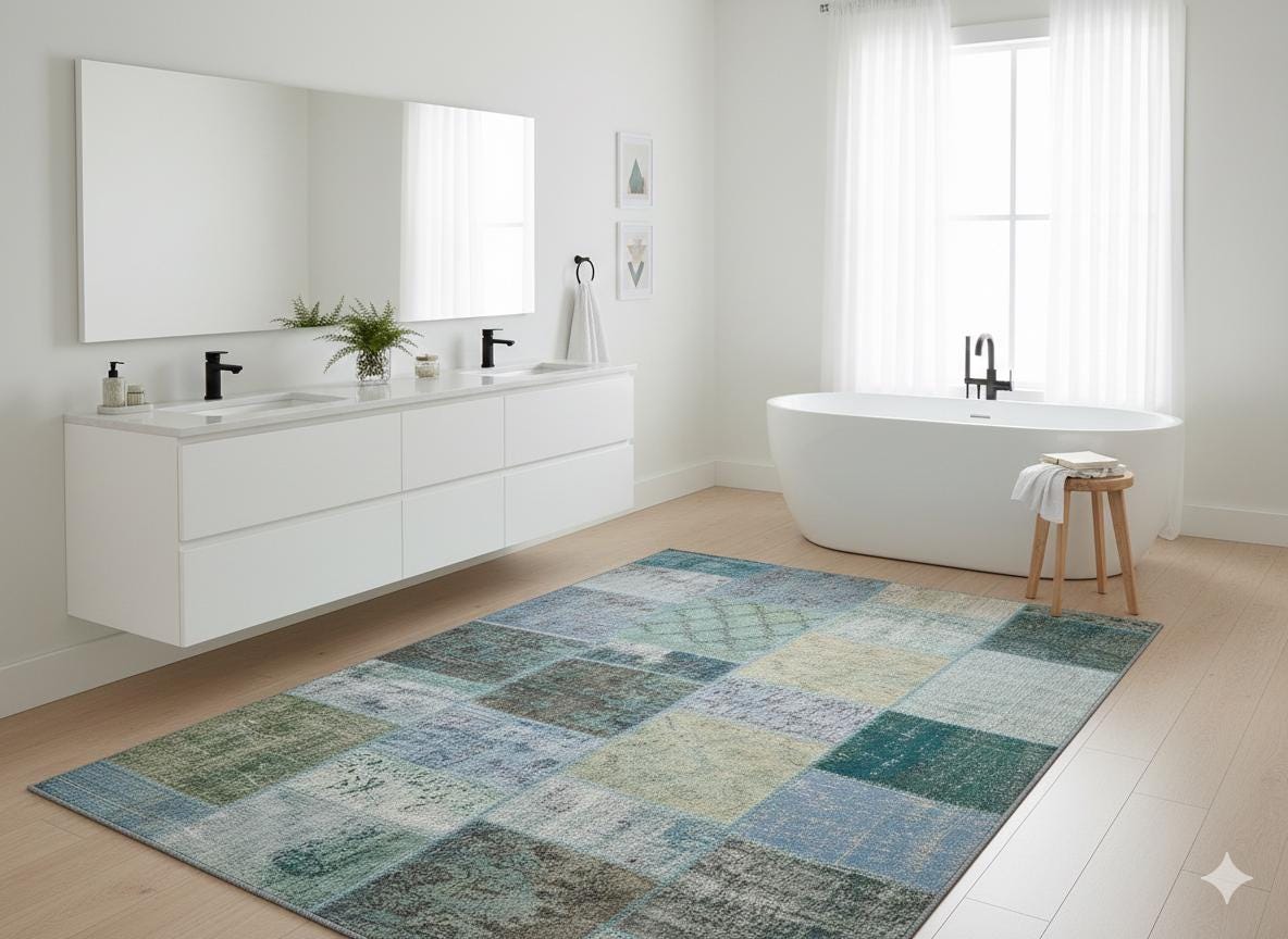 Handmade Patchwork Turkish Rug: Bohemian Wool Area Rug (5.2x7.5 ft)