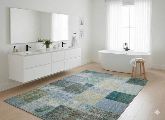 Handmade Patchwork Turkish Rug: Bohemian Wool Area Rug (5.2x7.5 ft)
