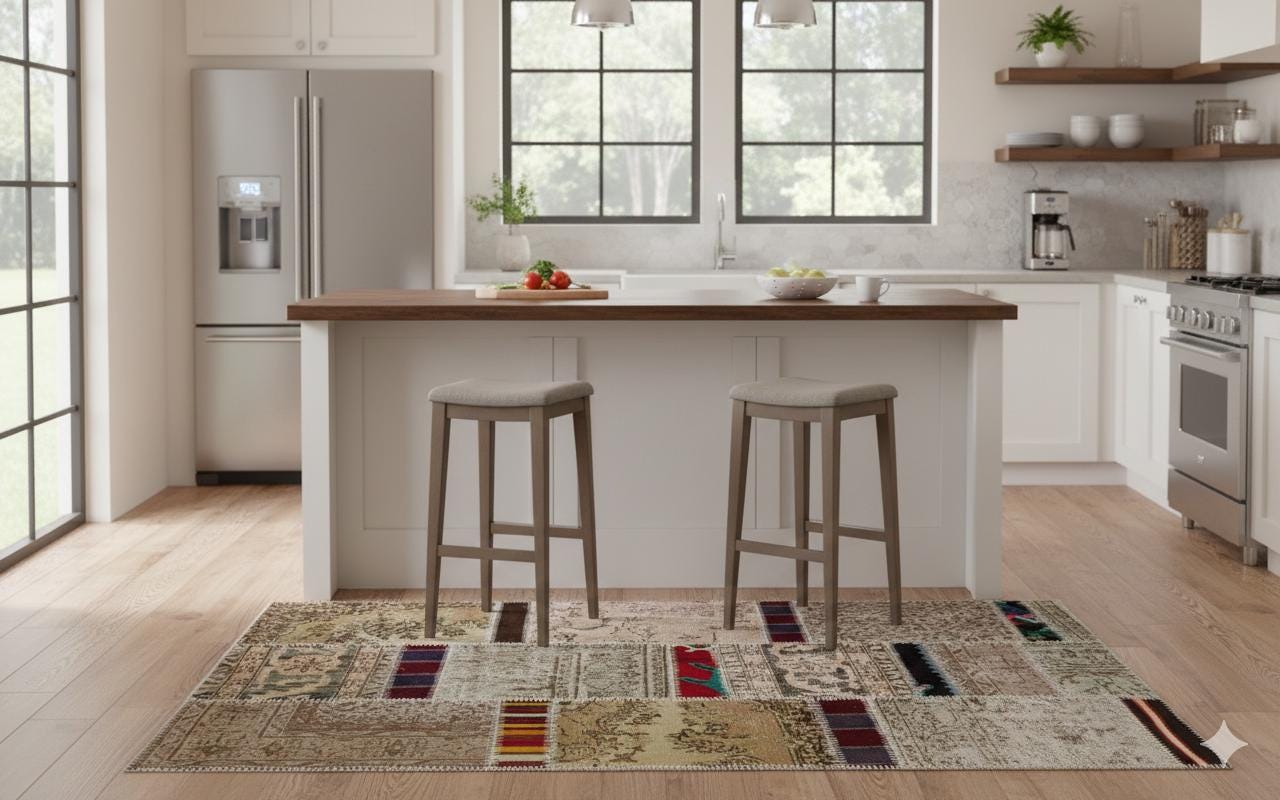 Handmade Wool Patchwork Turkish Rug - Bohemian Area Rug (4.10x6.6 ft)