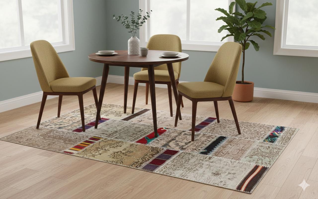 Handmade Wool Patchwork Turkish Rug - Bohemian Area Rug (4.10x6.6 ft)
