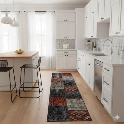 Handmade Wool Patchwork Turkish Rug - 2.6x9.8 ft Bohemian Area Rug