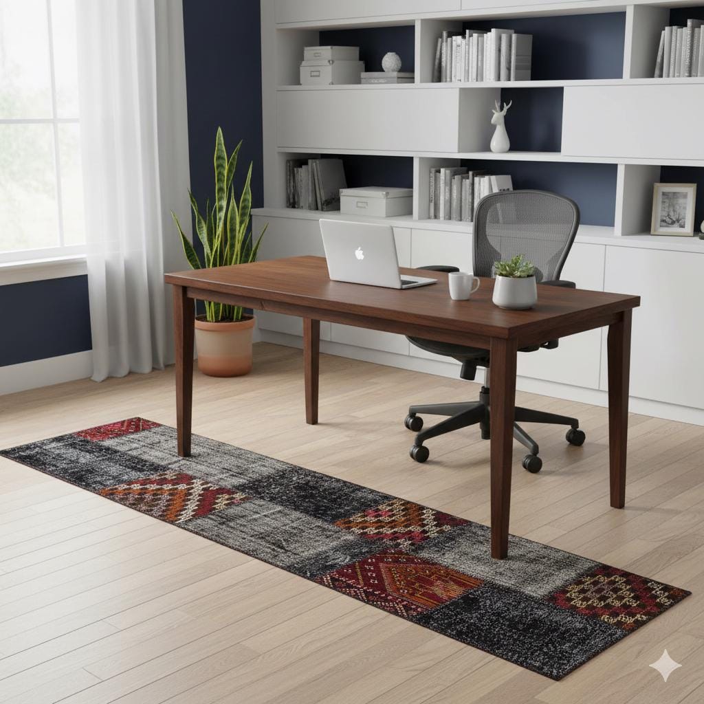 Handmade Wool Patchwork Turkish Rug - 2.6x9.8 ft Bohemian Area Rug