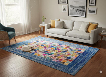 Handmade Patchwork Turkish Rug: 5'x8' Bohemian Wool Area Rug