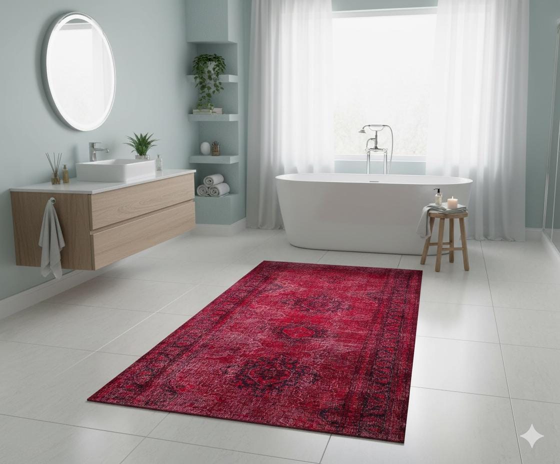 Vintage Turkish Wool Rug: 4'x13' Red Anatolian Area Rug