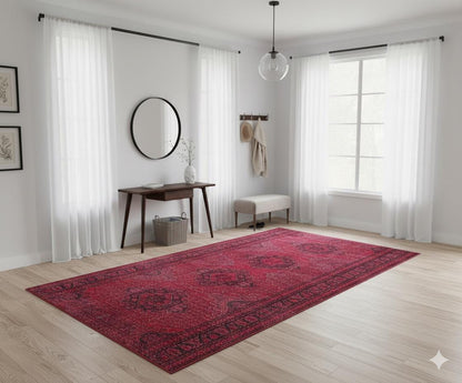 Vintage Turkish Wool Rug: 4'x13' Red Anatolian Area Rug